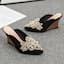 BH361 Women's wedge heel mules, perfect for spring/summer 2023, pointed toe, pearl-embellished, closed-toe, slip-on style.