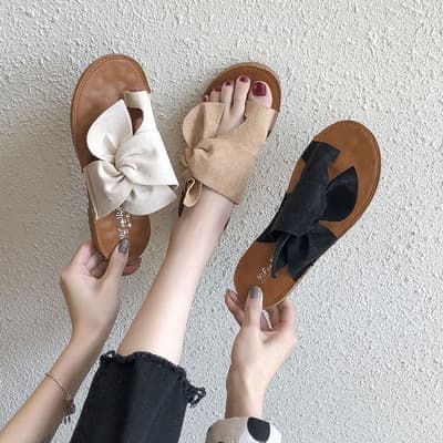 SL209 Korean style flat-soled bow-tie spring/summer new style, versatile for wearing alone, perfect for beach slip-on sandals.