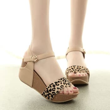 BH245 New summer genuine leather sandals, platform heel, thick sole, peep toe, European style genuine leather, leopard print, horsehair