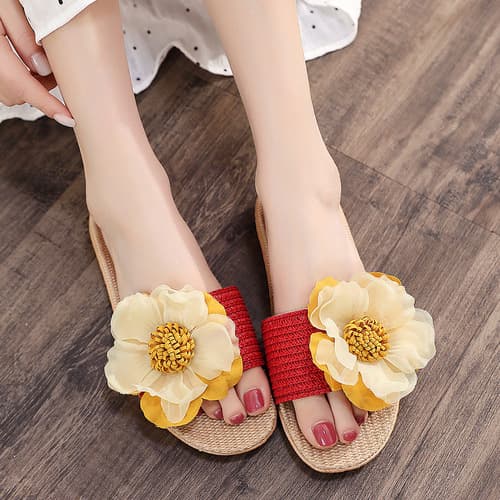 SL180 Direct sales of new summer non-slip home slippers, in stock, soft-soled indoor sandals, floral breathable casual linen slippers for women.
