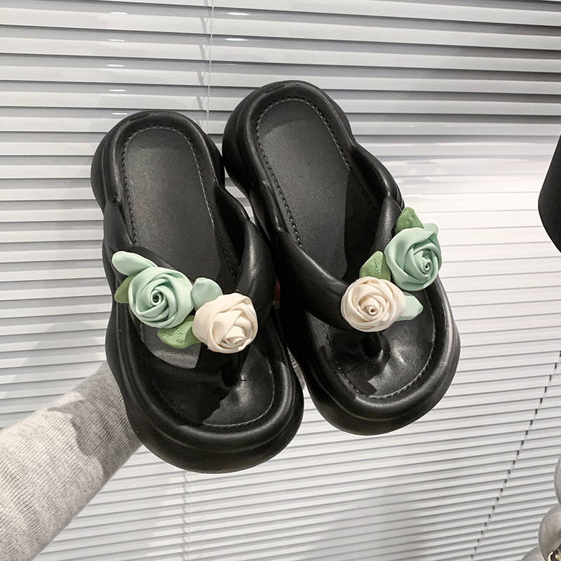 BH900 French rose-patterned flip-flops, summer outdoor vacation style, non-slip